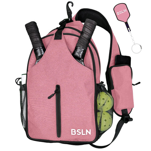 BSLN Pickleball Bag - Pickleball Bags for Women Men Crossbody Sports Backpack – Adjustable Sling Bag with Hanging Fence Hook(Pink)
