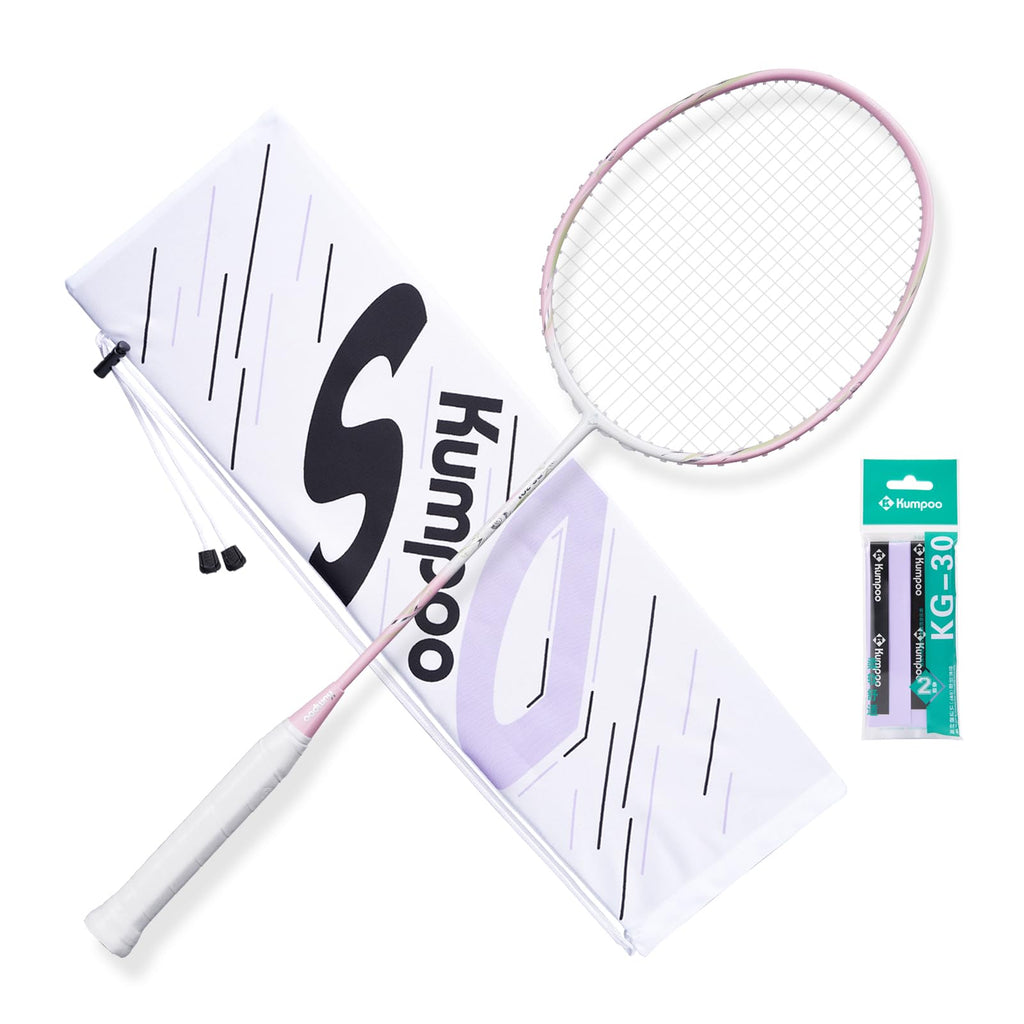 KUMPOO Badminton Racket Professional Carbon Fiber Badminton Racket Set with Grip&Bag Pink Badminton Racket Racquet Lightweight with High Tension for Training Games Backyards Outdoor DS-201 Pink
