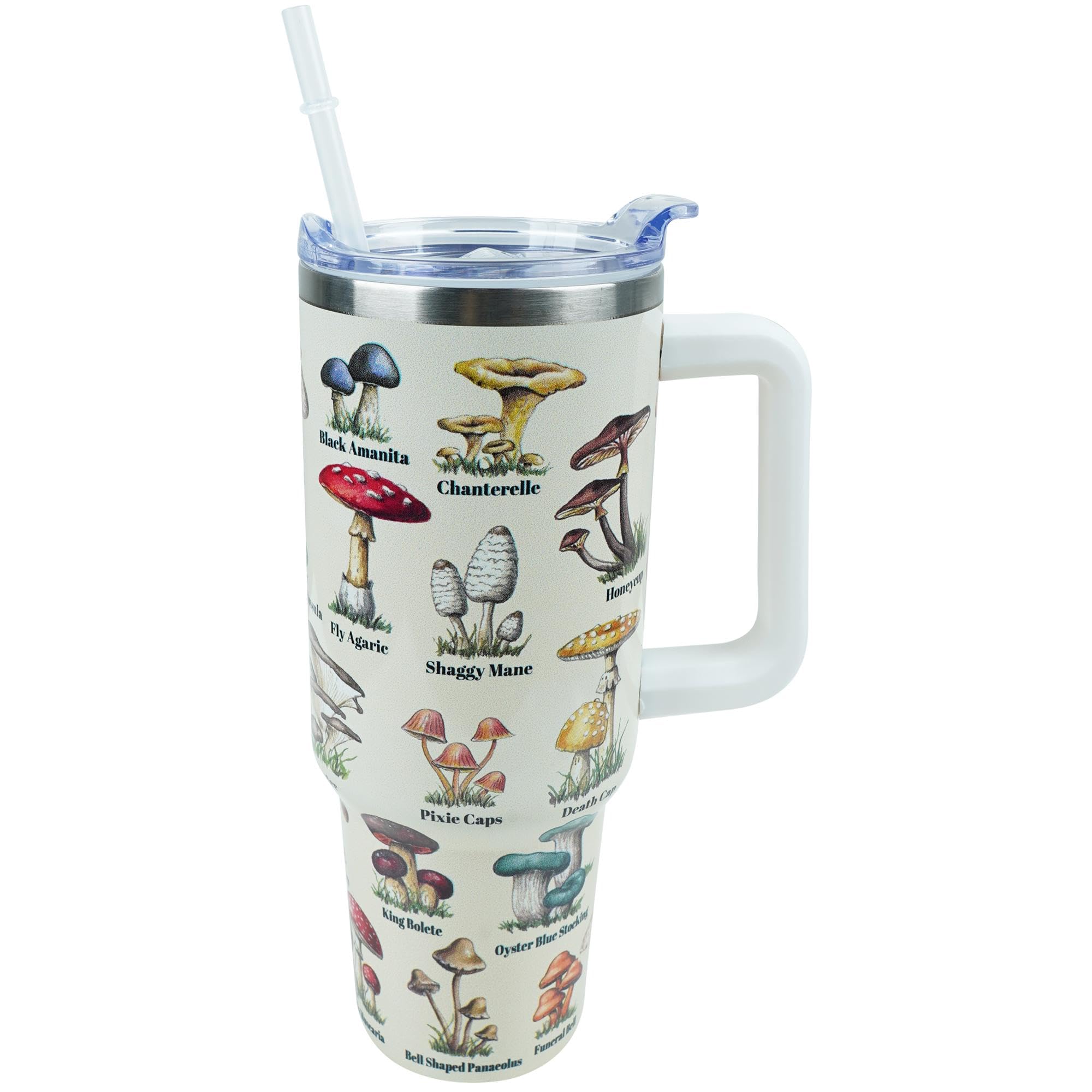 Cute Mushroom Cup 30 oz Tumbler with Handle and Straw Lid Leak Proof Coffee Travel Mug with Handle Insulated for Hot and Cold Drink Ice Mothers Day Birthday Gifts for Women Stainless Steel Cup