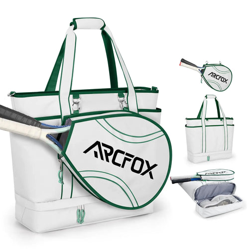 ARCFOX Tennis Tote Bags for Women: Fits 3 Tennis Rackets with Separate Shoe Compartment - Large Tennis Tote Multi-pocket White for Female Beginners Tennis Enthusiasts