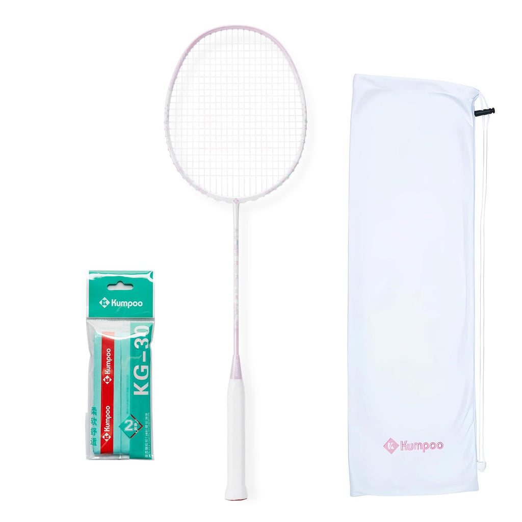 KUMPOO Badminton Racket Professional Carbon Fiber Badminton Racket Set with 1 Replacement Grip Tape 1 Racket Bag Pro Badminton Racquet Lightweight for Outdoor Training Games HUAWU Pink