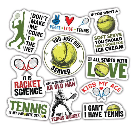 (10pcs) Tennis Stickers Funny Tennis Sports Tennis Gift Tennis Ball Stickers Funny Gifts Multiple Different Design Waterproof UV- Resistant Suitable for Tumbler Laptop Car Truck