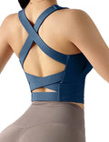 Womens Strappy Sports Bra Criss Cross Back Crop Tank Top Padded Fitness Workout Tops Longline Yoga Bras