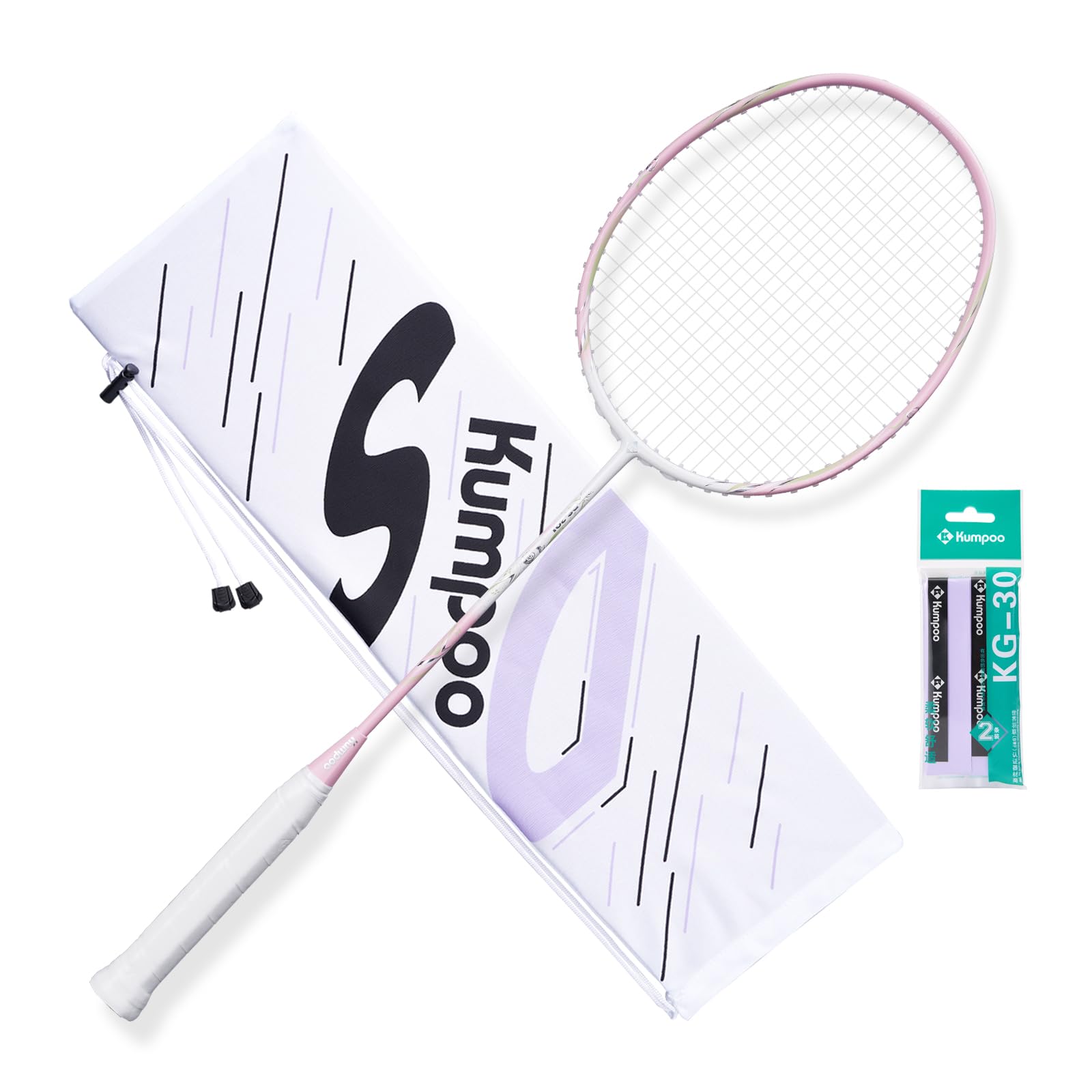 KUMPOO Badminton Racket Professional Carbon Fiber Badminton Racket Set with Grip&Bag Pink Badminton Racket Racquet Lightweight with High Tension for Training Games Backyards Outdoor DS-201 Pink