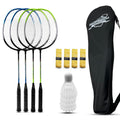 Magicorange Badminton Rackets Set of 4 for Outdoor Backyard Games Including 4 Racquets4 Shuttlecocks 4 Replacement Grip Tapes & 1 Carry Bag (Blue+Green)