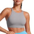 CRZ YOGA Womens Butterluxe High Neck Longline Sports Bras - Criss Cross Wireless Yoga Bra Padded Workout Crop Top Gull Gray Large