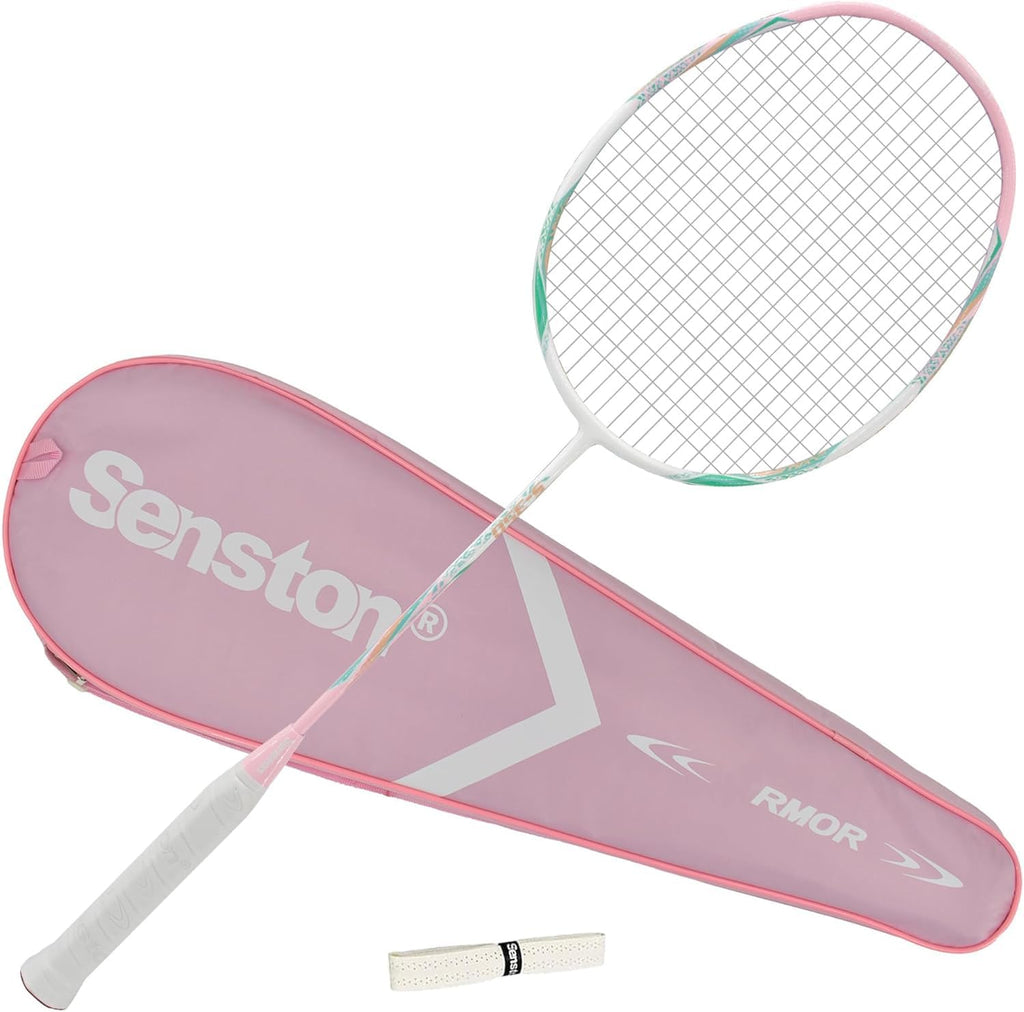 Senston Badminton Racket Lightweight Badminton Racquet Professional Women Pink Badminton Racket with Grip Pink Racket Bag