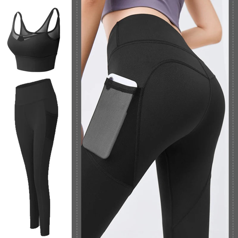 Yoga Pants Pockets Hip-lifting Bottoming Quick-drying Yoga Clothes Breathable Stretch Mesh Side Pockets Running Fitness Pants