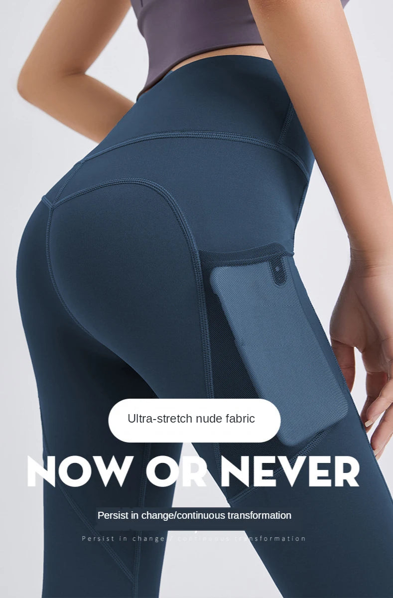 Yoga Pants Pockets Hip-lifting Bottoming Quick-drying Yoga Clothes Breathable Stretch Mesh Side Pockets Running Fitness Pants