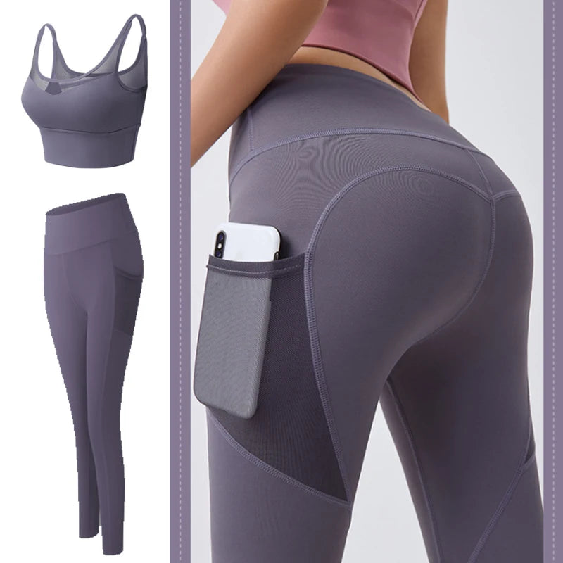 Yoga Pants Pockets Hip-lifting Bottoming Quick-drying Yoga Clothes Breathable Stretch Mesh Side Pockets Running Fitness Pants