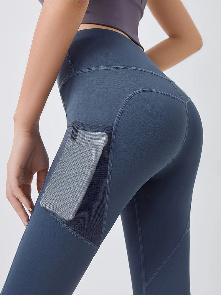 Yoga Pants Pockets Hip-lifting Bottoming Quick-drying Yoga Clothes Breathable Stretch Mesh Side Pockets Running Fitness Pants