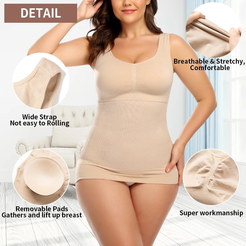 Tank Tops for Women with Built in Bra Shelf Bra Casual Wide Strap Basic Camisole Sleeveless Top Shaper with Removable Bra