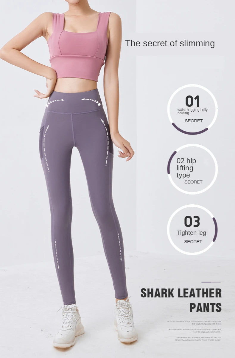 Yoga Pants Pockets Hip-lifting Bottoming Quick-drying Yoga Clothes Breathable Stretch Mesh Side Pockets Running Fitness Pants
