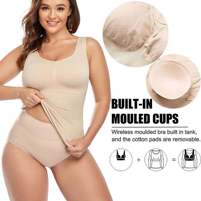 Tank Tops for Women with Built in Bra Shelf Bra Casual Wide Strap Basic Camisole Sleeveless Top Shaper with Removable Bra