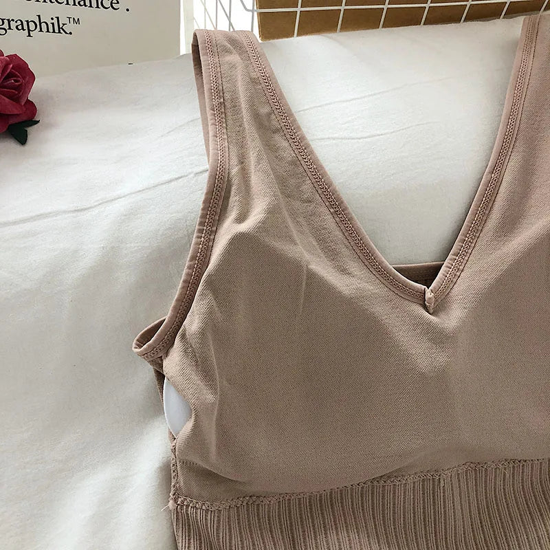 Women Tank Tops Sports Crop Top Solid Color Female V-Neck Camis Tee Women Sexy Short Tops Summer Padded Camisole