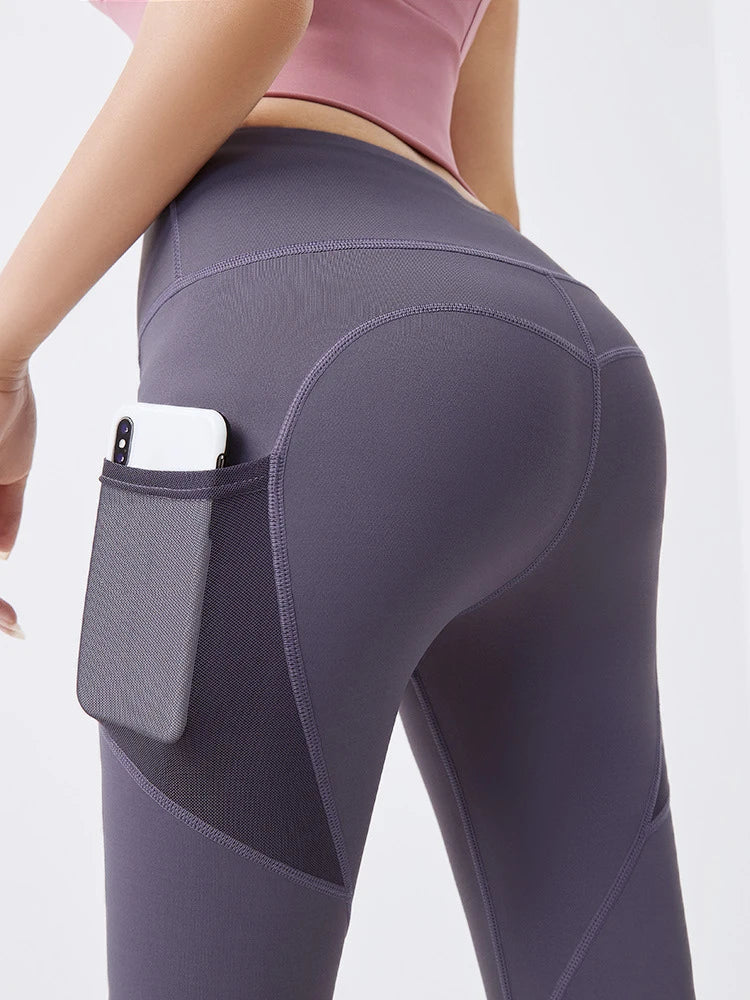 Yoga Pants Pockets Hip-lifting Bottoming Quick-drying Yoga Clothes Breathable Stretch Mesh Side Pockets Running Fitness Pants