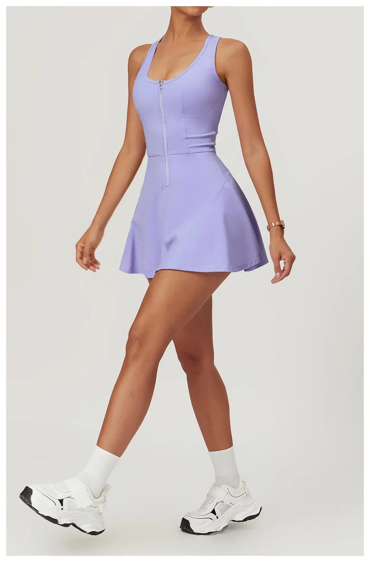 Women Tennis Dress with Short Zipper Anti emptied Stretchy Sports Skirt Wear for Fitness Gym Yoga Golf Badminton Clothing Set