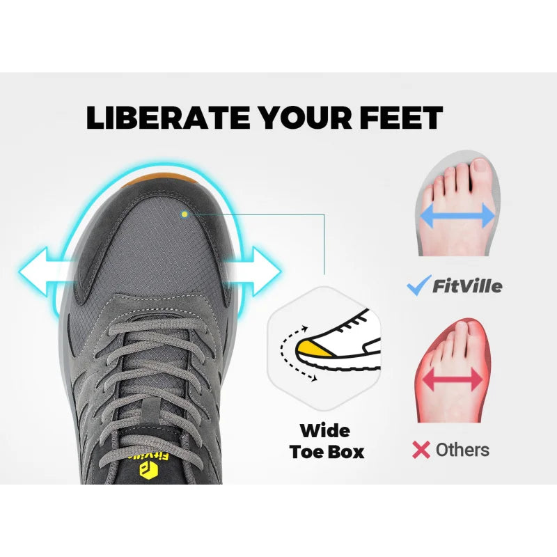 FitVille Extra Wide Sneakers For Men Hiking Walking Shoes Wide Toe Box Lightweight Running Shoe For Flat Feet With Arch Support
