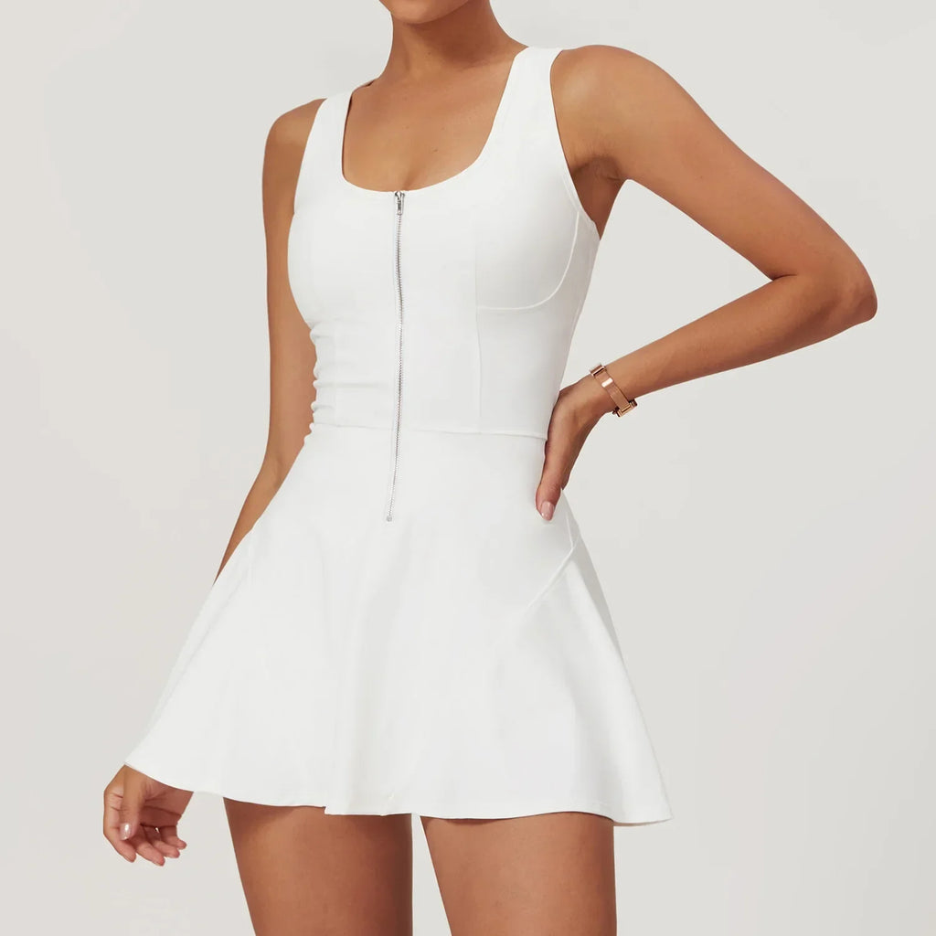 Women Tennis Dress with Short Zipper Anti emptied Stretchy Sports Skirt Wear for Fitness Gym Yoga Golf Badminton Clothing Set