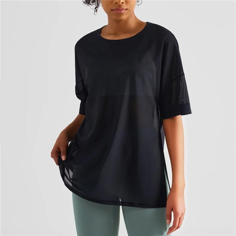 Yoga Sport Shirt Quick Drying Yoga Blouse Fitness Mesh Stitched Casual Sports Top Summer Short Sleeve Sport T-Shirt For Women