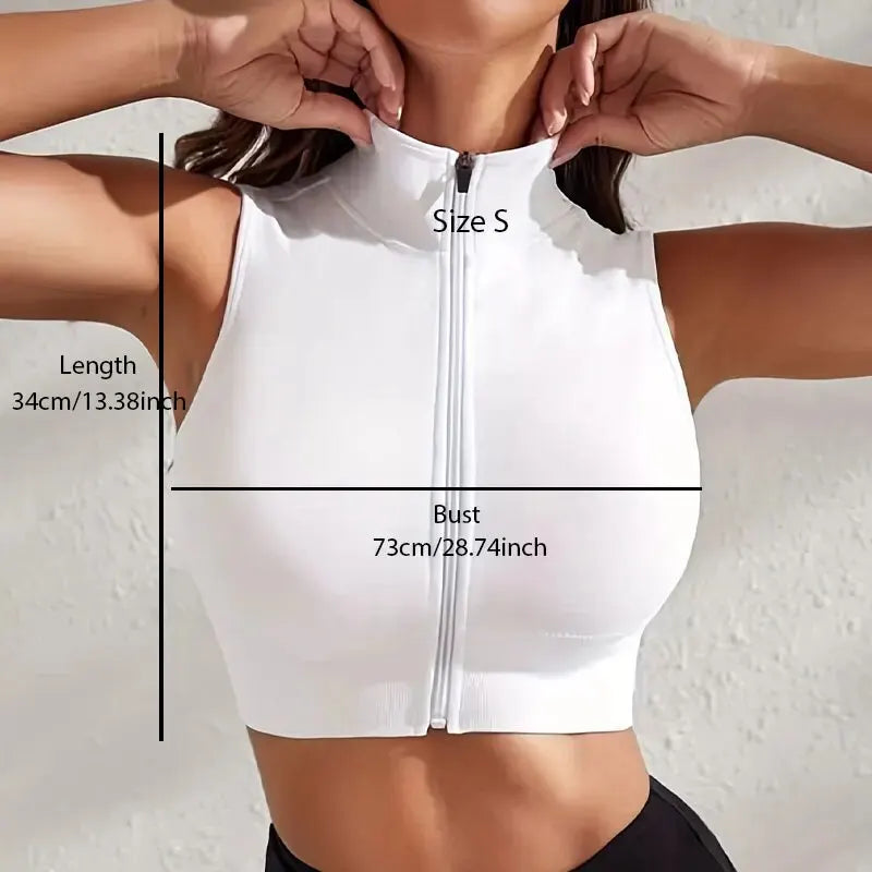 Women's Seamless Tight Breathable Yoga Tank Top Zipper Outer Wear Running Shockproof Sleeveless Sports Fitness Tank Top