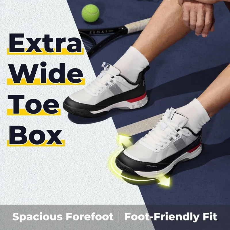 FitVille Wide Tennis Shoes For Men Pickleball Shoes Lightweight Breathable All Court Athletic With Arch Support & Wide Toe Box