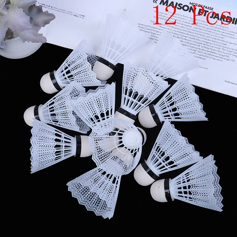 12 Pcs White Plastic Badminton Ball Shuttlecocks Sport Training Supplies