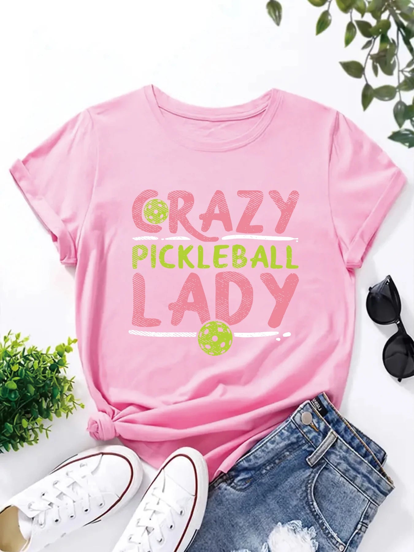 CRAZY PICKLEBALL LADY letter Print T-shirt Fun Street Hip Hop Vintage Women's T-shirt Fashion Casual Summer Top Harajuku 2024