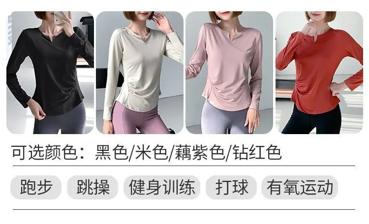 Sports Tops for Women in Spring and Autumn Slim V-neck High-elastic Yoga Tops for High-end Fitness Long Sleeves