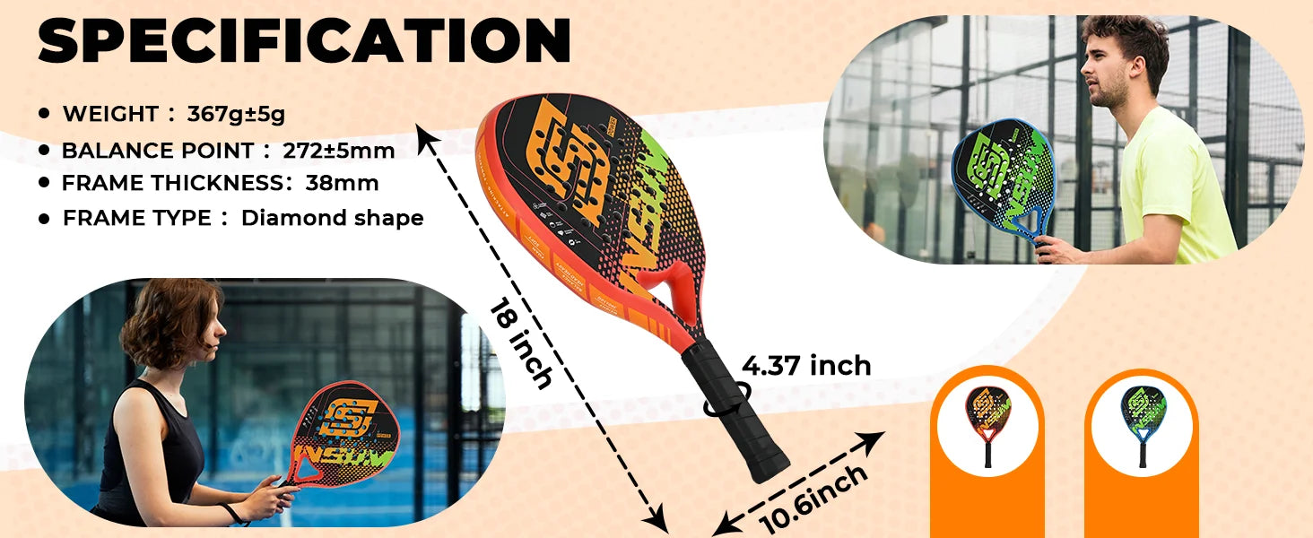 INSUM Padel Racket Lightweight Padel Tennis Racquets With Diamond Shape & Anti-Vibration System Suitable For Beginner To Advance