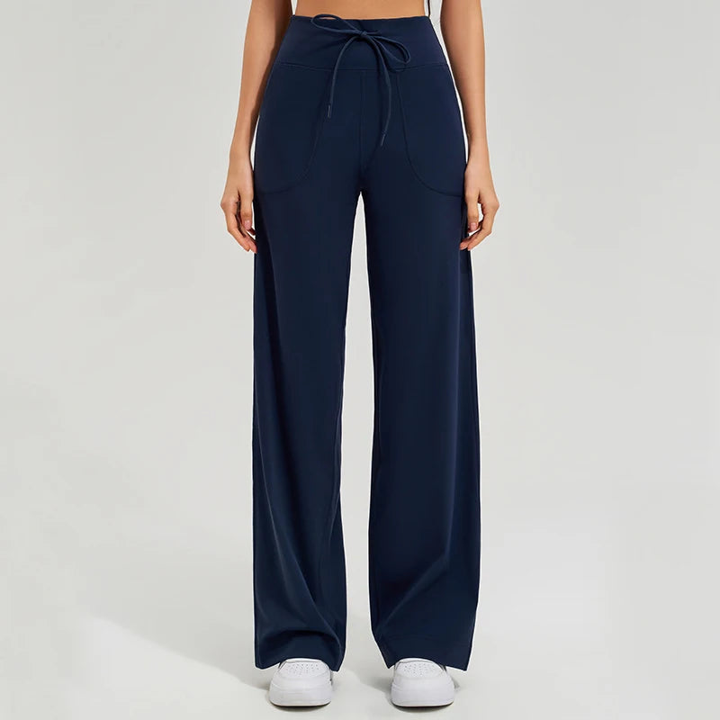 Women High Waist Yoga Pants Solid Color Loose Wide Leg Flared Trousers Breathable Quick Dry Gym Pants Female Workout Clothes