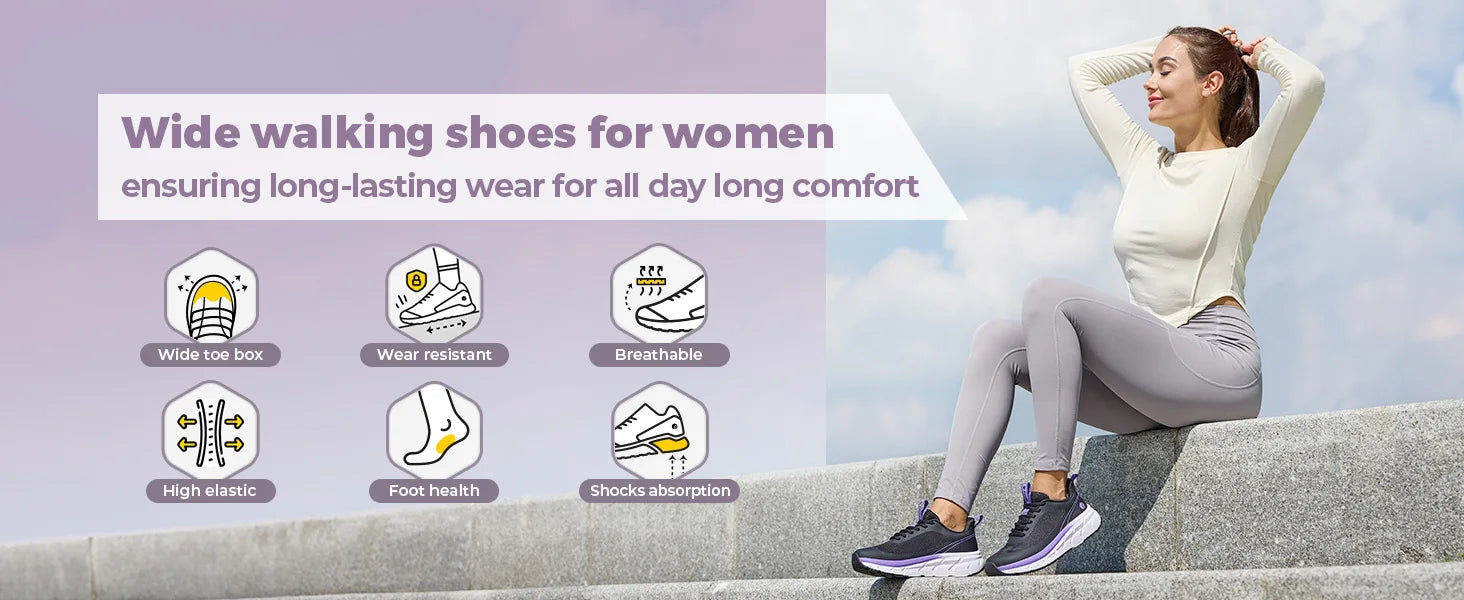 Fittington Women's Sports Shoes Wide Women Sneakers Non-Slip Tennis Walking Running Shoes For Women Swollen Feet Pain Relief