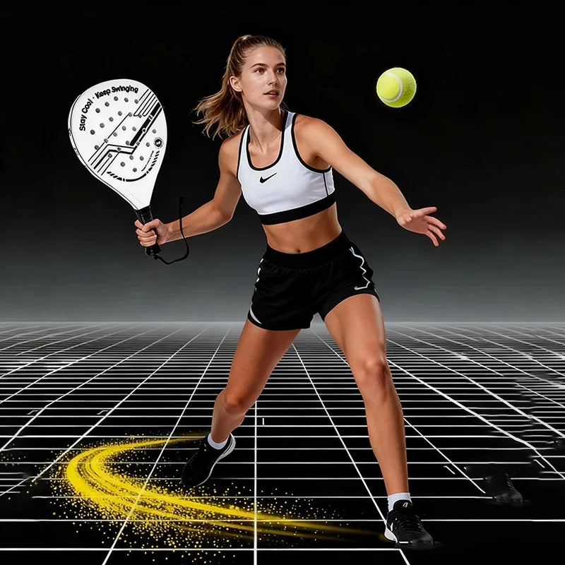 Padel Racket with Carbon Fiber Surface & EVA Memory Foam Core – Lightweight Well-Balanced Padel for Beginners and Intermediate