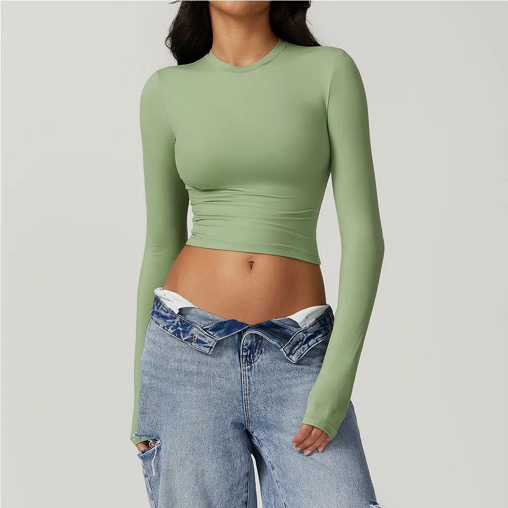 Yoga Shirts For Women Tops Fitness Running Long Sleeve Gym Clothes Push Up Workout Dry Fit Breathable High Elastic Sports Top