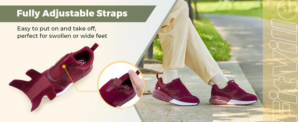 FitVille Diabetic Shoes For Women Wide Width Shoes With Strap Closure Slip-On Sneaker Lightweight Comfortable For Wide Feet