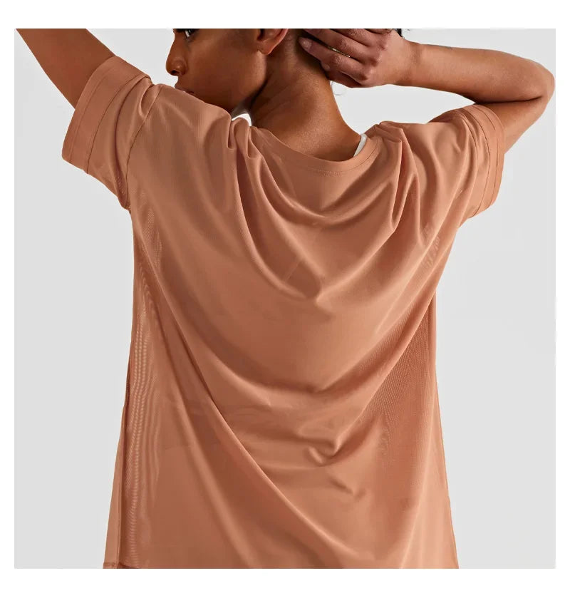 Yoga Sport Shirt Quick Drying Yoga Blouse Fitness Mesh Stitched Casual Sports Top Summer Short Sleeve Sport T-Shirt For Women