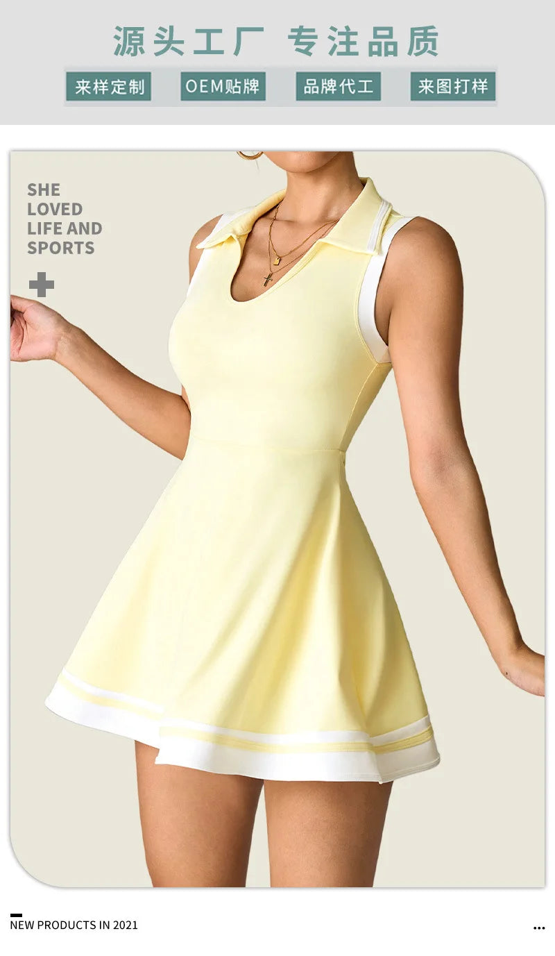 Tennis Dress with Shorts Pocket Woman Polo Collar Workout Active Golf Pickleball Clothes Breathable Casual Badminton Street