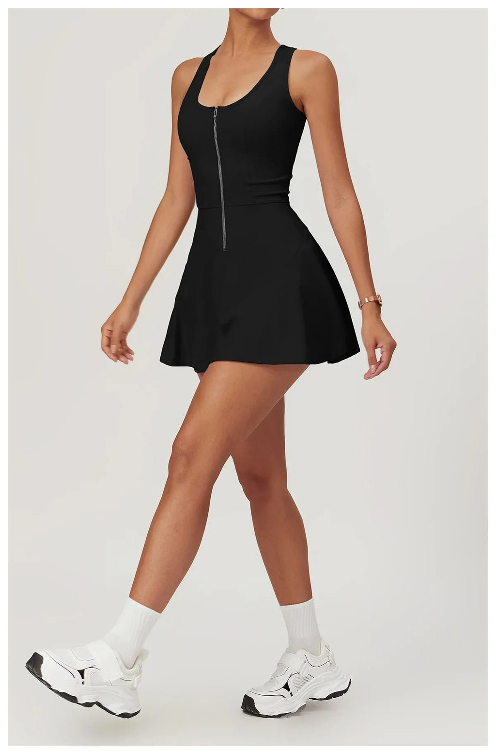 Women Tennis Dress with Short Zipper Anti emptied Stretchy Sports Skirt Wear for Fitness Gym Yoga Golf Badminton Clothing Set