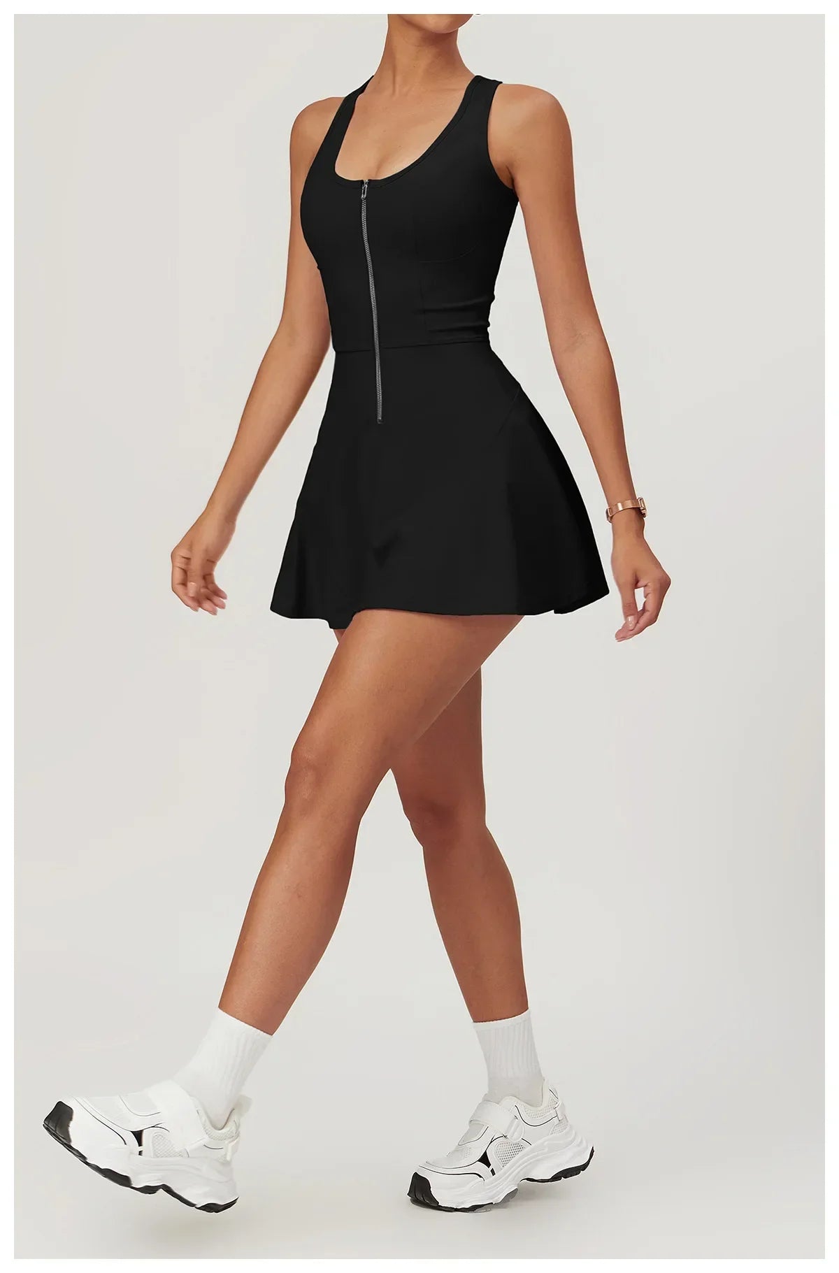 Women Tennis Dress with Short Zipper Anti emptied Stretchy Sports Skirt Wear for Fitness Gym Yoga Golf Badminton Clothing Set