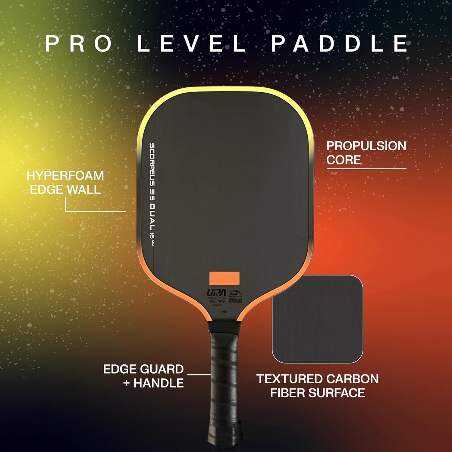 Scorpeus 3S DUAL Professional Pickleball Paddle with Original Carbon Fiber Surface Wide Body Design Limited Color T700 Matte Fin