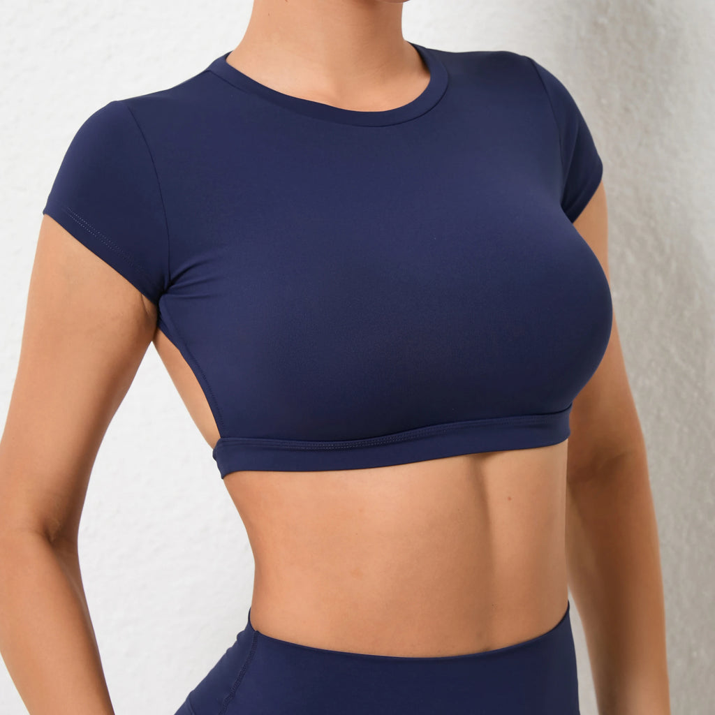 Sports Muscle Back Tee Without Padded Women Backless Sports Shirts Workout Gym Training Yoga T-Shirt Outdoor Open Back Tops