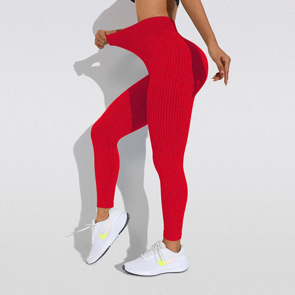 Solid Color Yoga Pants, Women's High-Waist Butt-Lifting Stretch Tight-Fit Sports Yoga Pants, High-Elasticity Yoga Pants