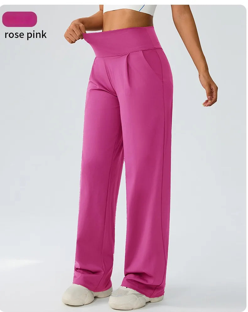 Yoga wide leg pants for women high waisted loose straight leg pants casual sports yoga pants women's outerwear
