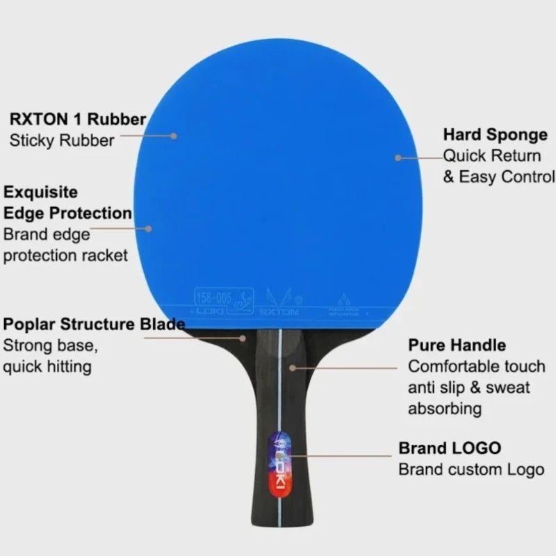 Professional Training Table Tennis Adhesive Rubber PingPong Rackets with Blue Color Ping Pong Rubber 5-layer Pure Wooden Board