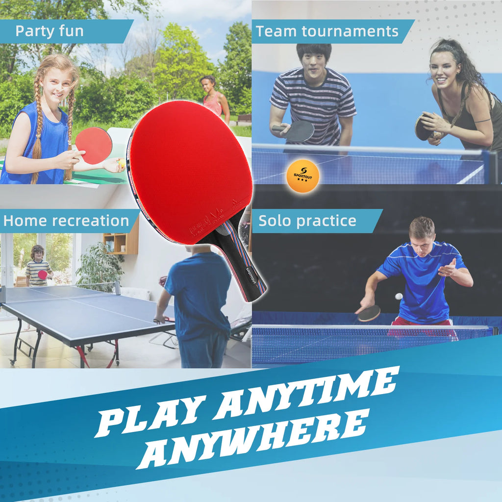 Table Tennis Bats, Portable Table Tennis Set, Ping Pong Bats for Outdoor Indoor Table Tennis Table, High-Performance Paddle, Com