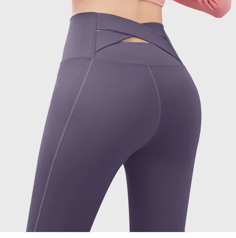 Yoga Pants For Women Elastic High Waist Cross Back Seamless Leggings Hip Lift Gym Tight Sportswear Fitness Sports Leggings