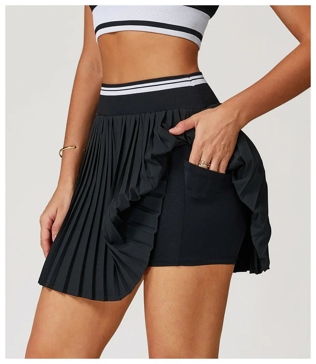 Summer Anti-Glare Tennis Skirts A-line Pleated Yoga Shorts Skirts Women High Waist Sports Fitness Skirt Gym Workout Sportswear