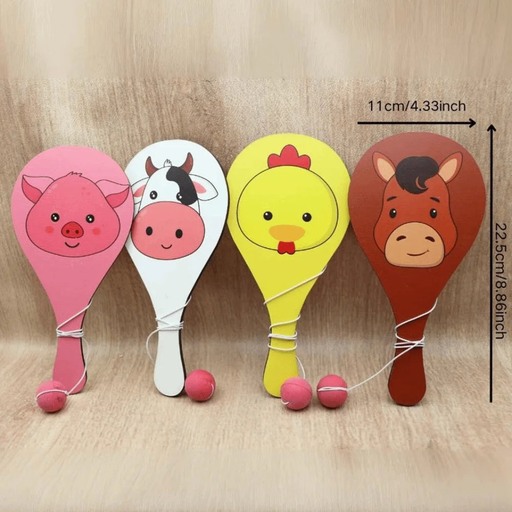 4Pcs Portable Kids Racket Ball Set Retro Wooden Paddles Paddle Ball Game Elastic String Psychedelic Wooden Paddles with Ball