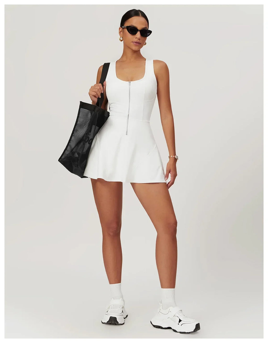 Women Tennis Dress with Short Zipper Anti emptied Stretchy Sports Skirt Wear for Fitness Gym Yoga Golf Badminton Clothing Set