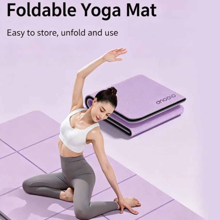 Foldable Tpe Yoga Mat 185× 61cm , Double-Sided Non-Slip, Eco-Friendly and Odor-Free, Portable Fitness Mat, Suitable for Yoga, Pilates, and Floor Training, Lightweight and Easy to Carry, Comes with a Storage Bag
